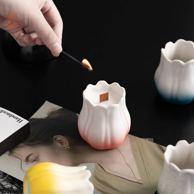 Tulip Petal Aromatherapy Creative Ceramic Decorative Scented Candle Holder